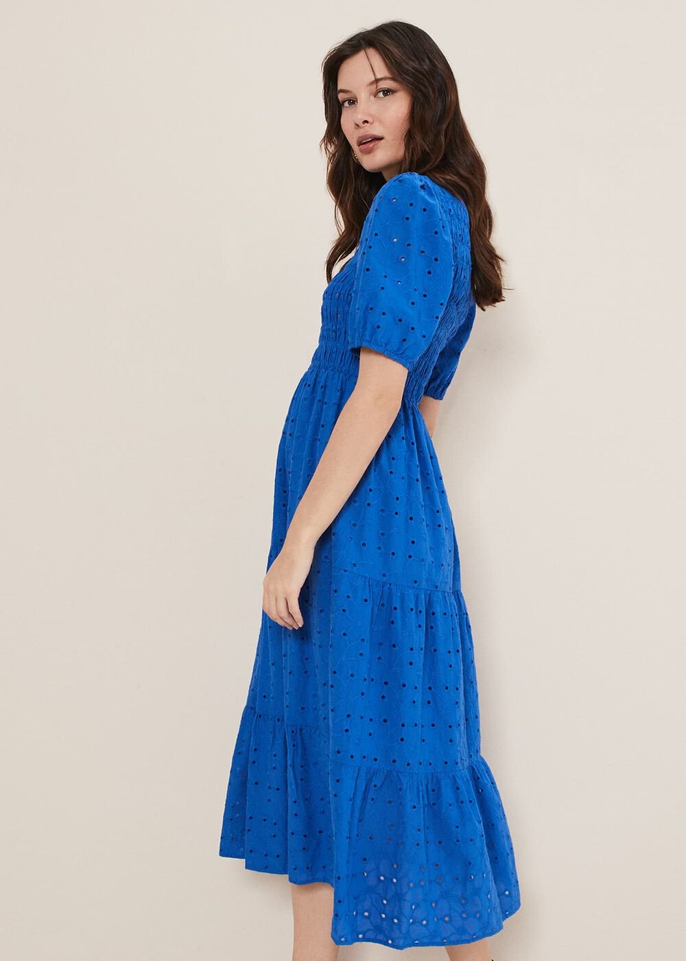 Gretta Broderie Midi Dress - Blue