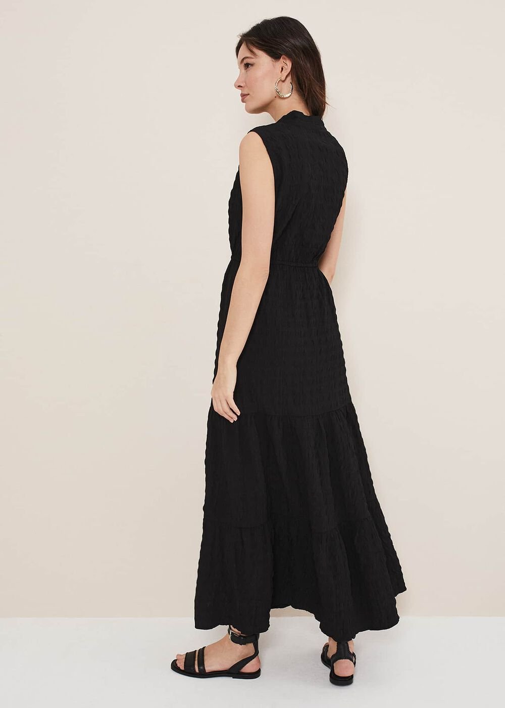 Anika Textured Sleeveless Midi Dress - Black
