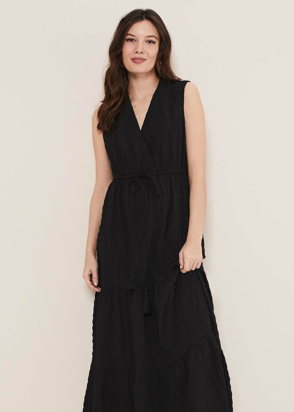 Anika Textured Sleeveless Midi Dress - Black