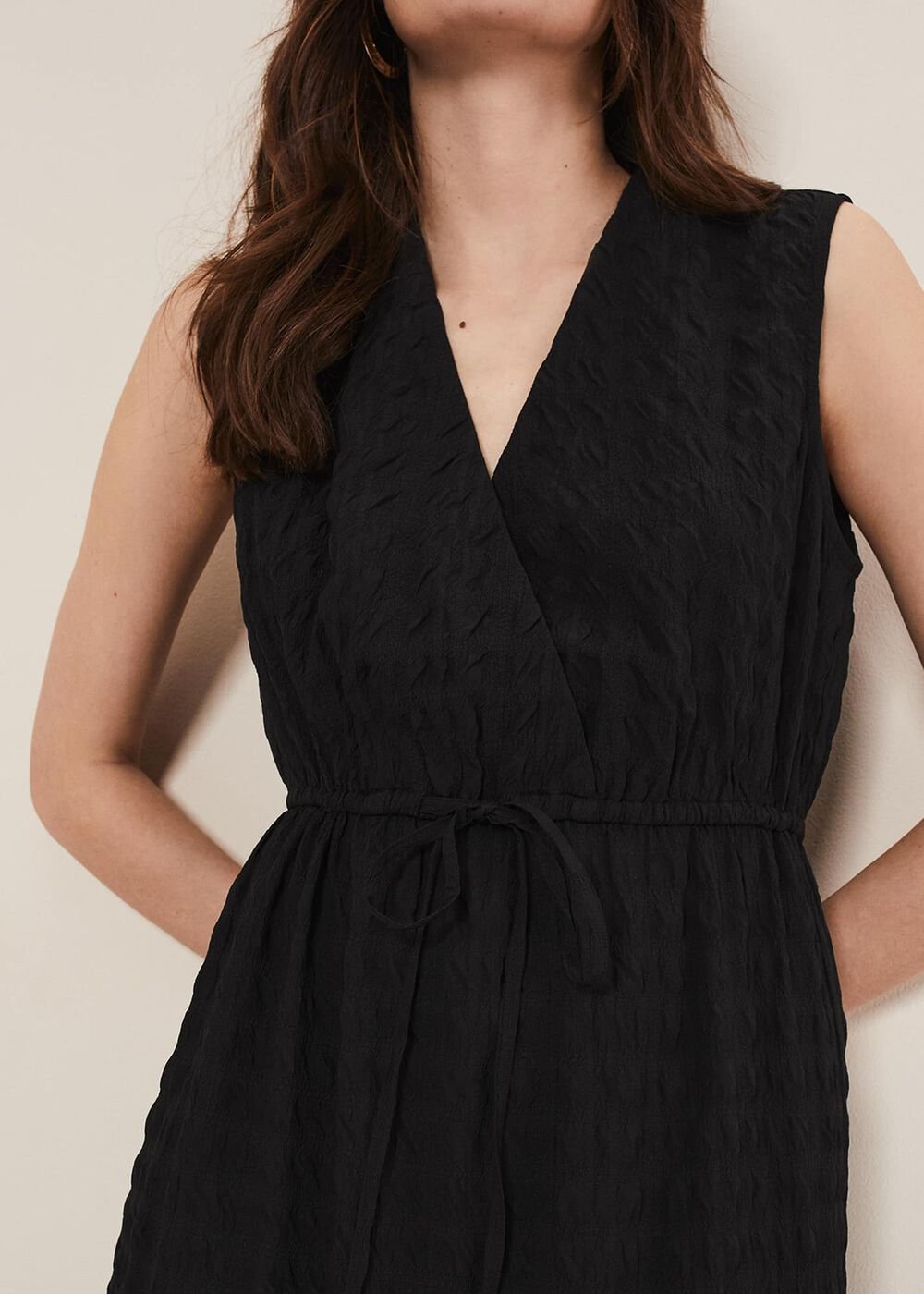 Anika Textured Sleeveless Midi Dress - Black