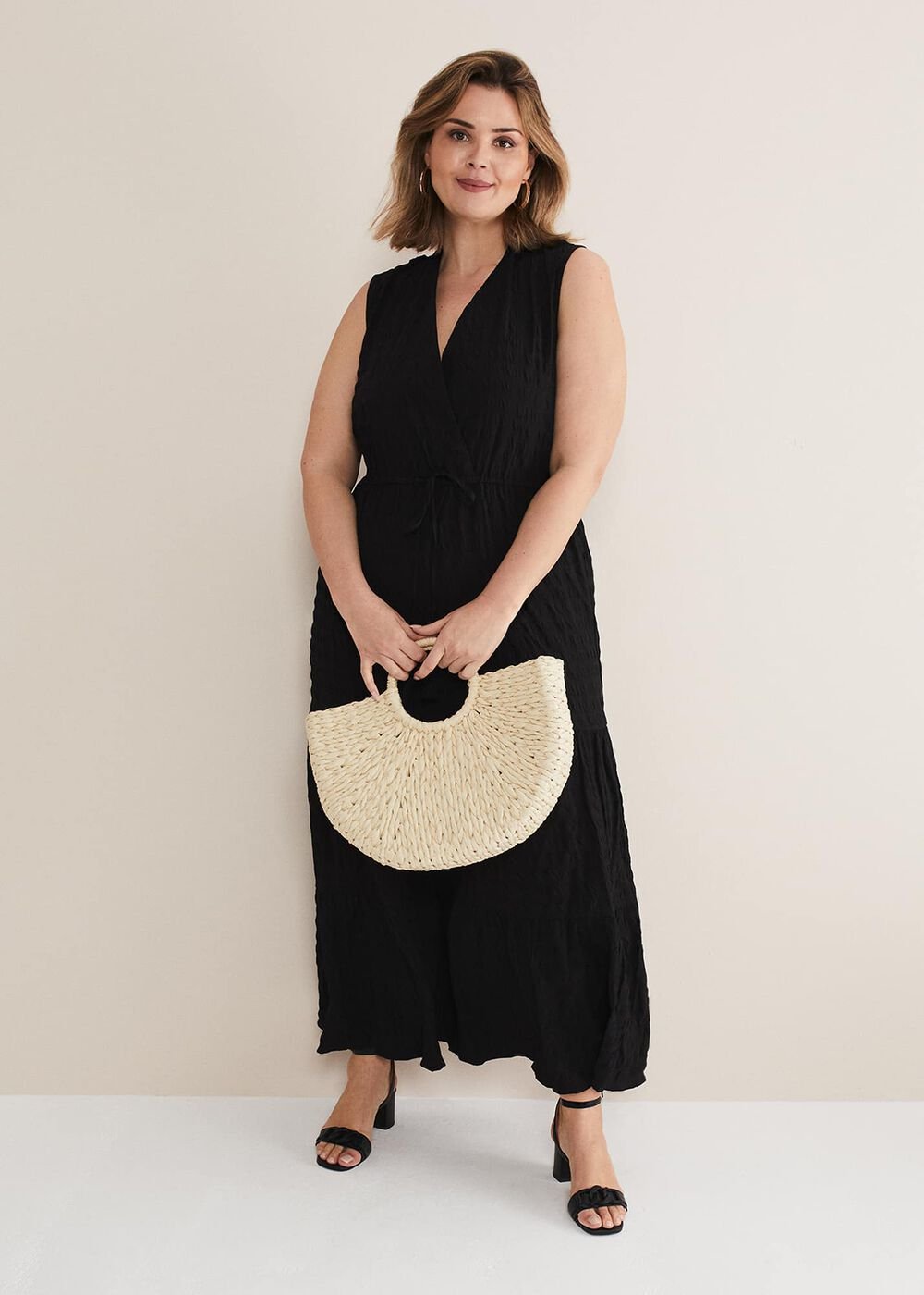 Anika Textured Sleeveless Midi Dress - Black