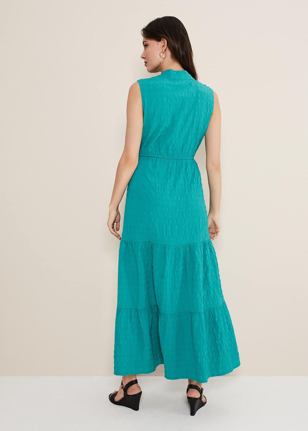 Anika Textured Sleeveless Midi Dress - Turquoise