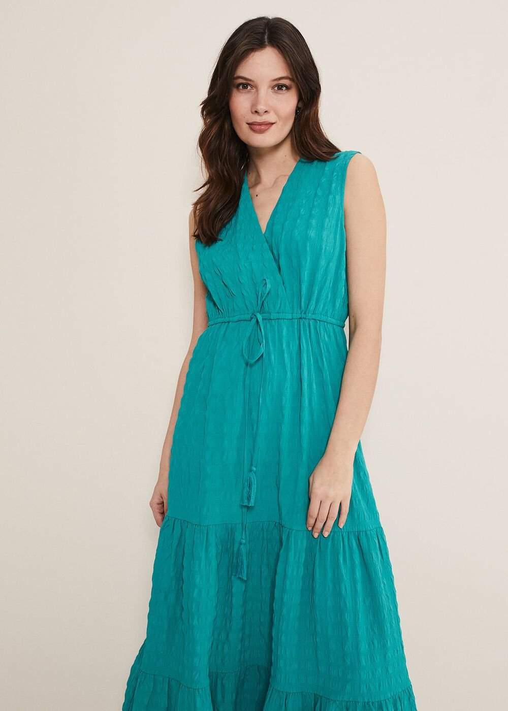 Anika Textured Sleeveless Midi Dress - Turquoise