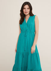 Anika Textured Sleeveless Midi Dress - Turquoise