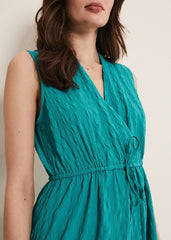Anika Textured Sleeveless Midi Dress - Turquoise