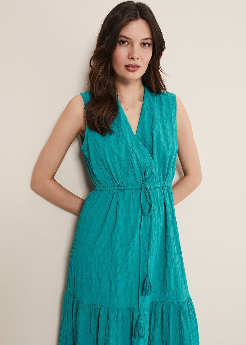 Anika Textured Sleeveless Midi Dress - Turquoise