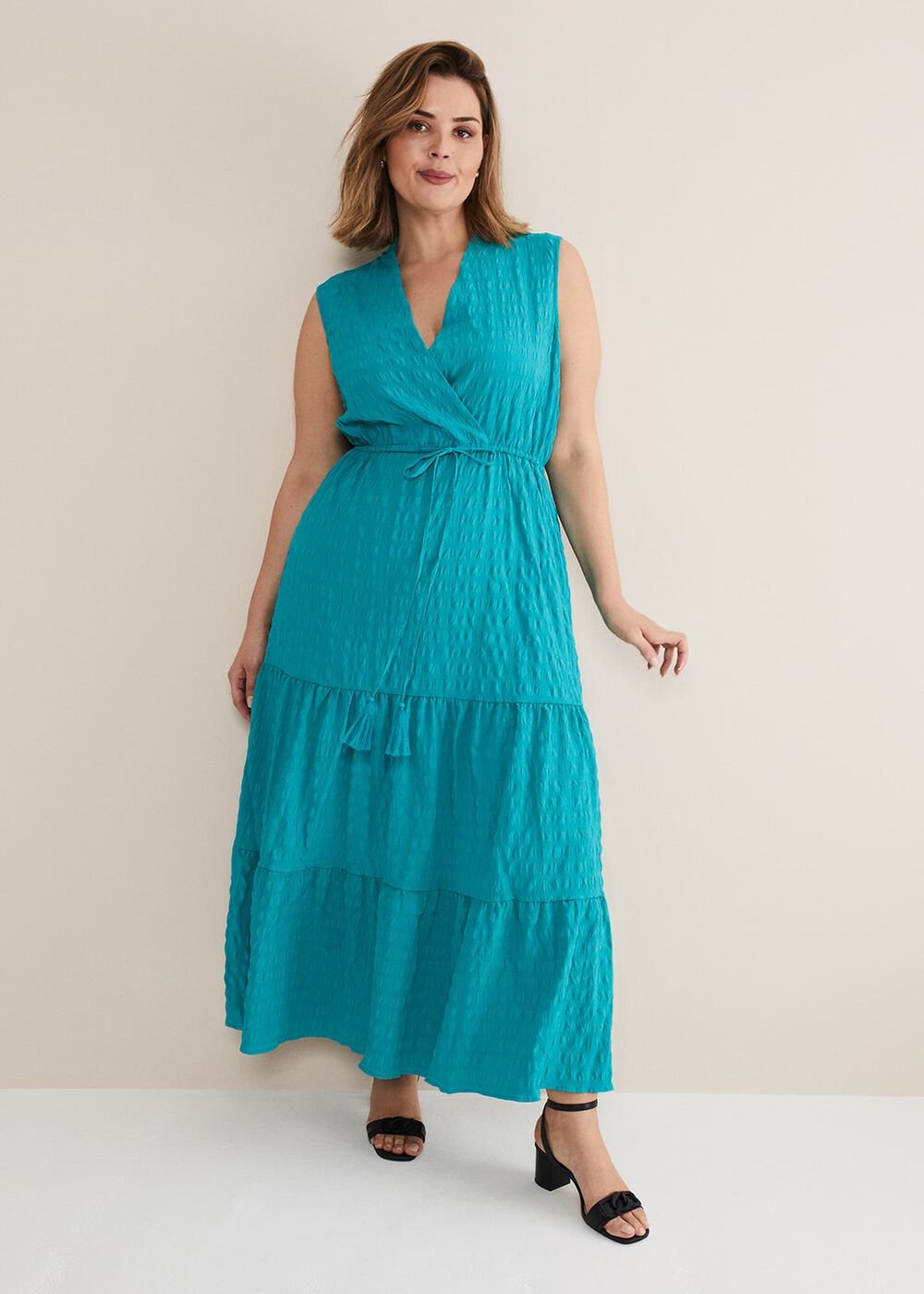Anika Textured Sleeveless Midi Dress - Turquoise