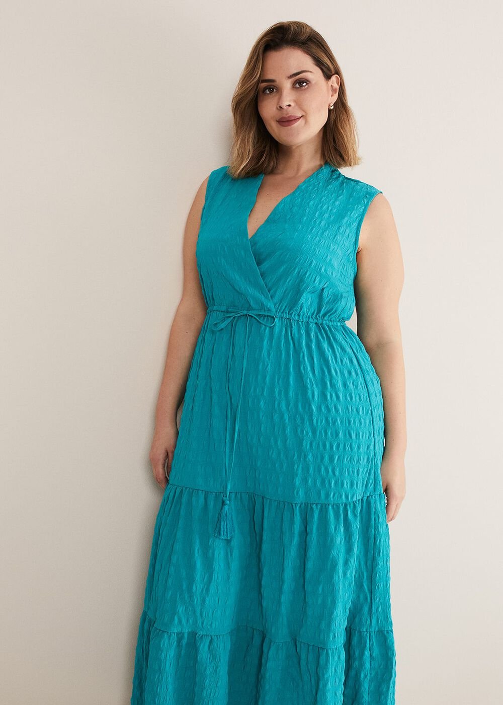 Anika Textured Sleeveless Midi Dress - Turquoise