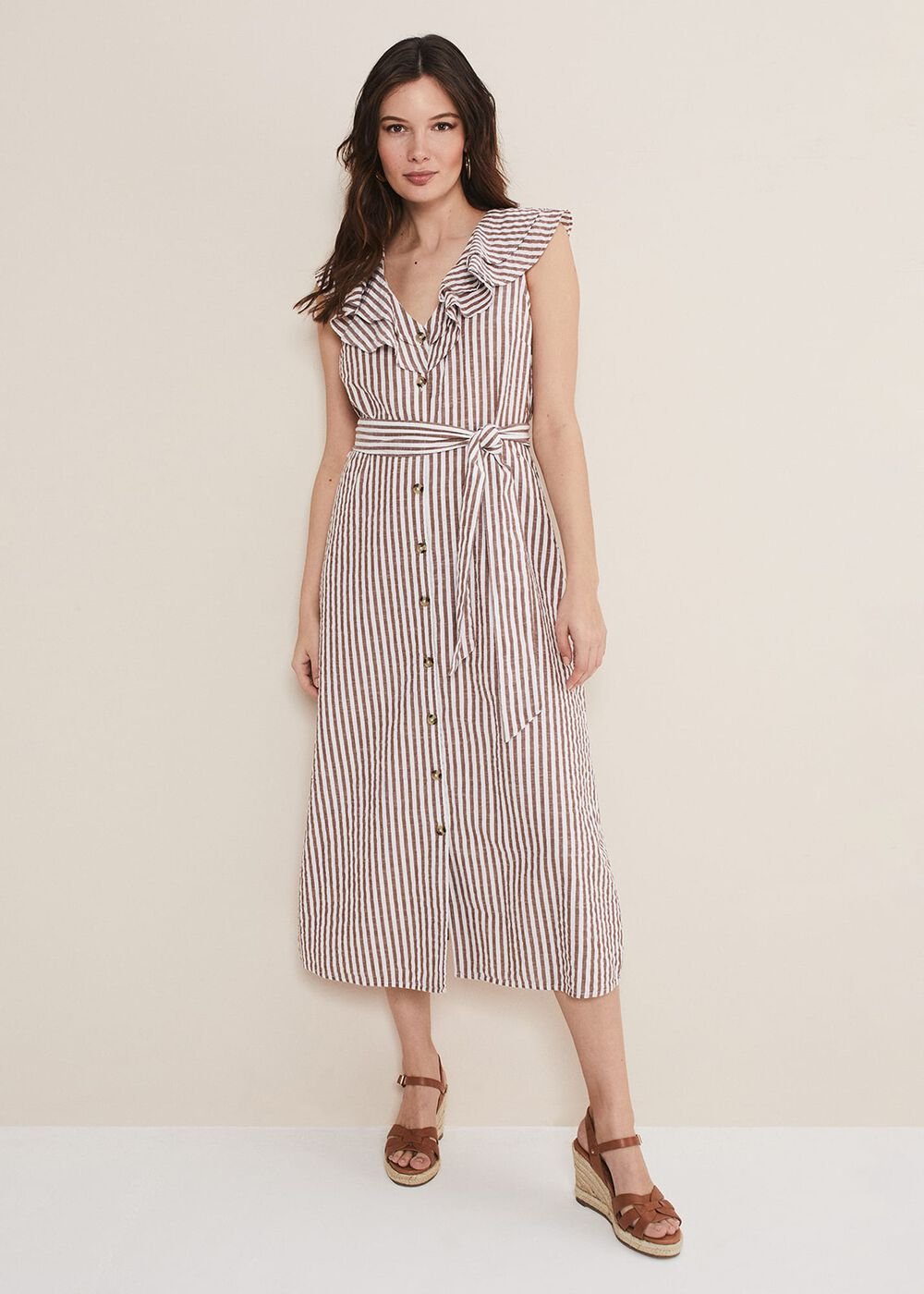 Jamilla Striped Midi Dress - Ivory/Natural