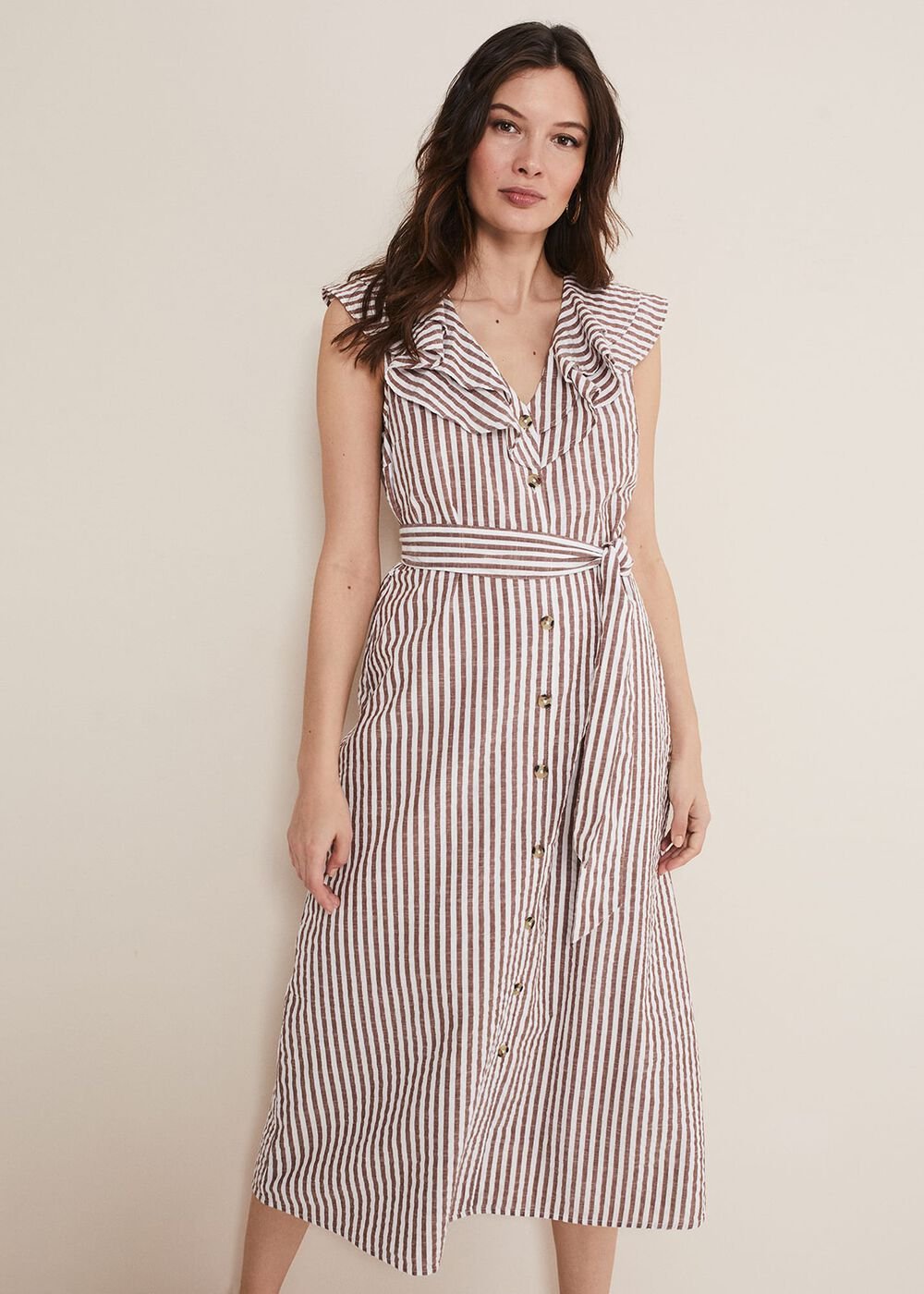 Jamilla Striped Midi Dress - Ivory/Natural