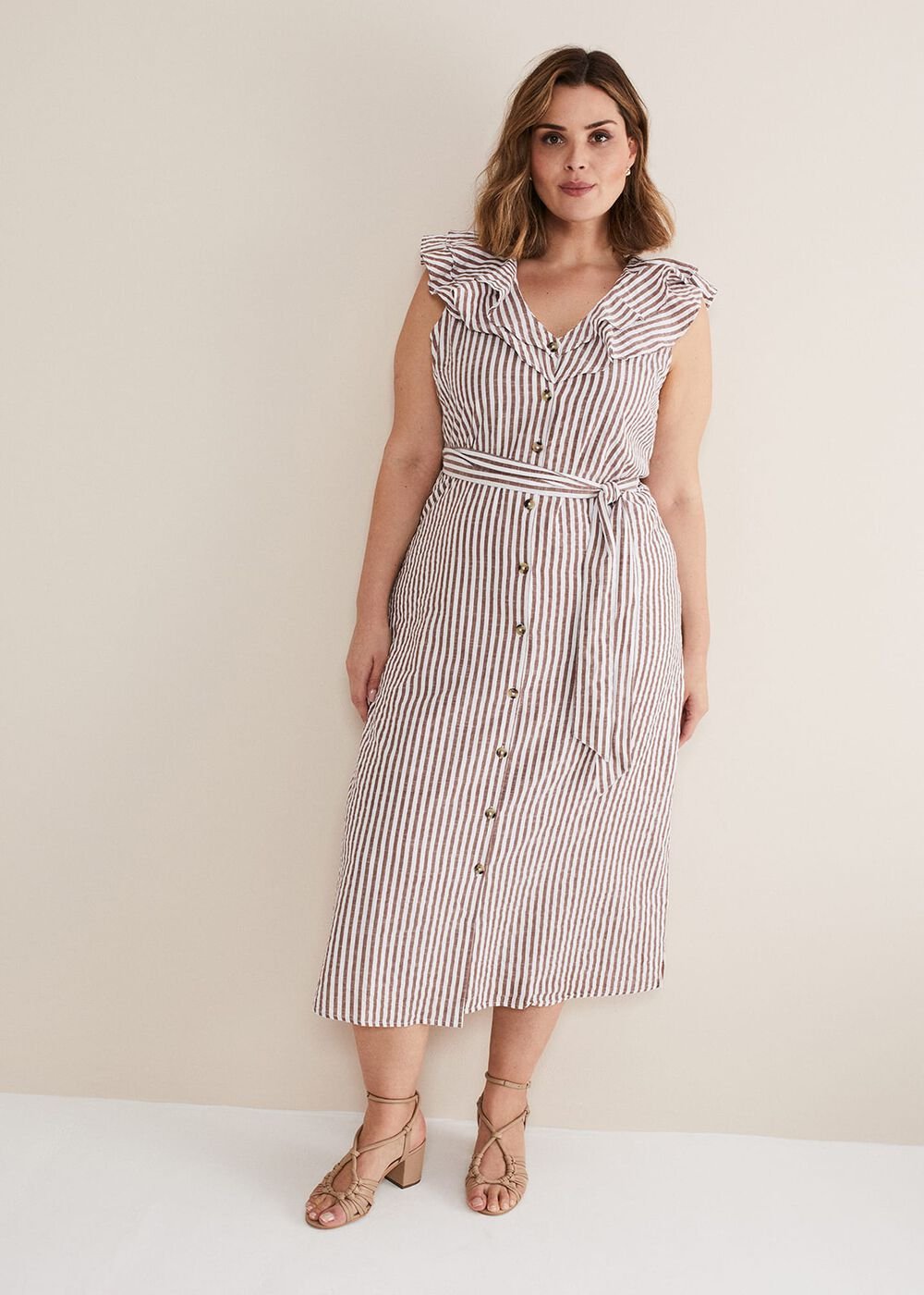 Jamilla Striped Midi Dress - Ivory/Natural