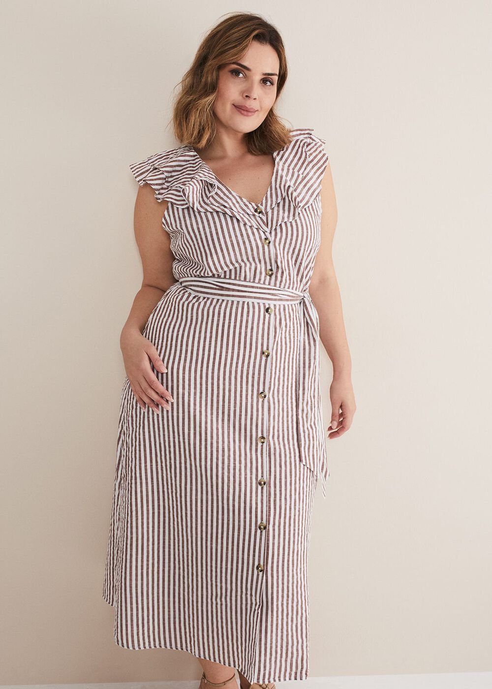 Jamilla Striped Midi Dress - Ivory/Natural