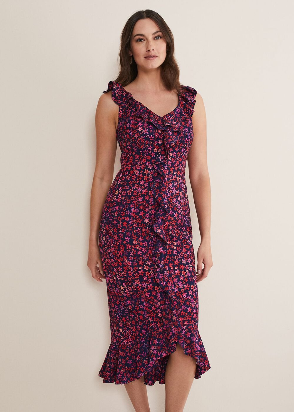 Viola Ditsy Frill Dress - Navy/Multi