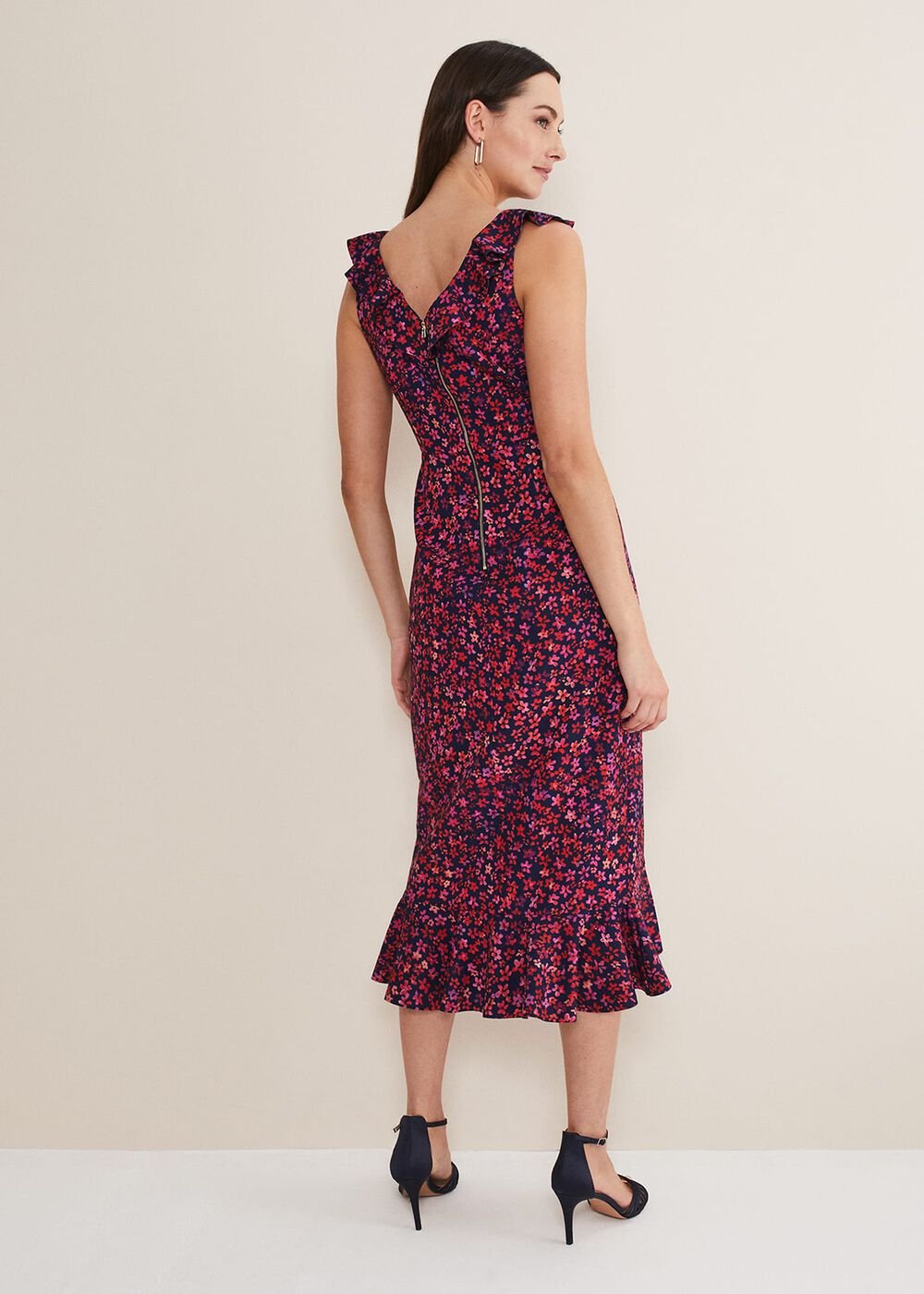 Viola Ditsy Frill Dress - Navy/Multi