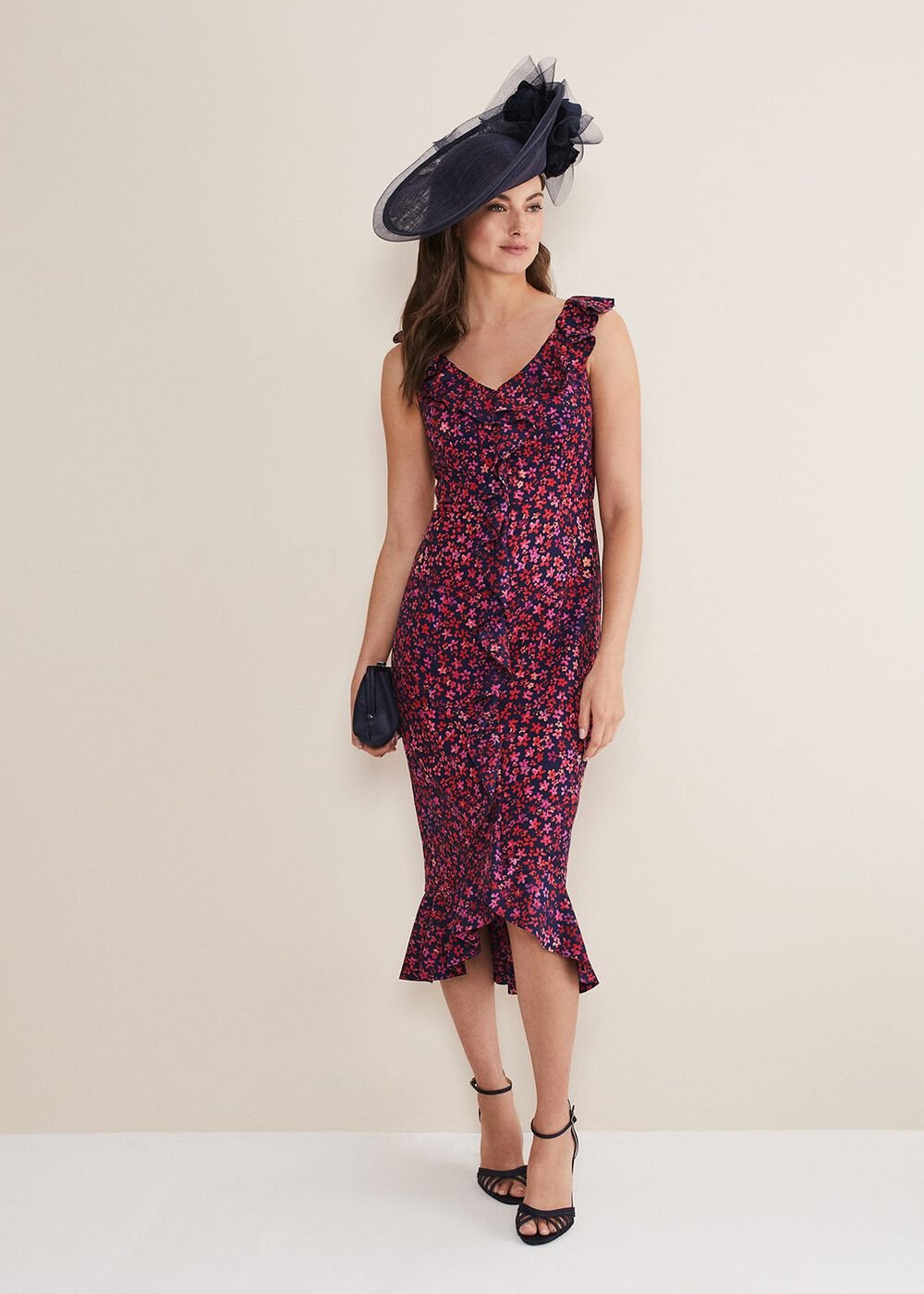 Viola Ditsy Frill Dress - Navy/Multi