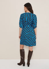 Rosella Striped Mini Dress - Blue/Chocolate