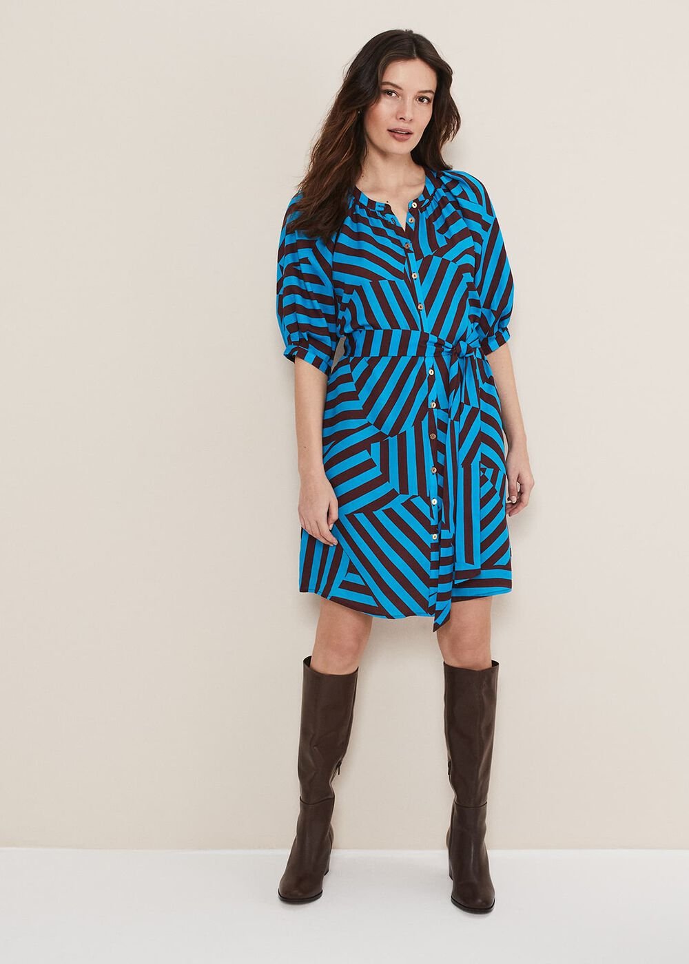 Rosella Striped Mini Dress - Blue/Chocolate