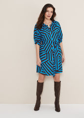 Rosella Striped Mini Dress - Blue/Chocolate
