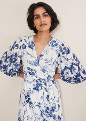 Abriella Floral Broderie Midi Dress - Blue/White