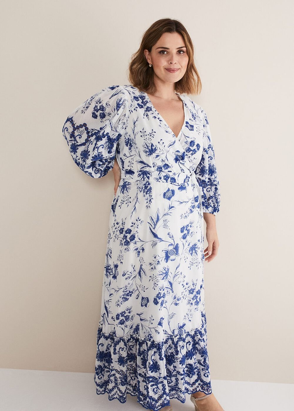 Abriella Floral Broderie Midi Dress - Blue/White