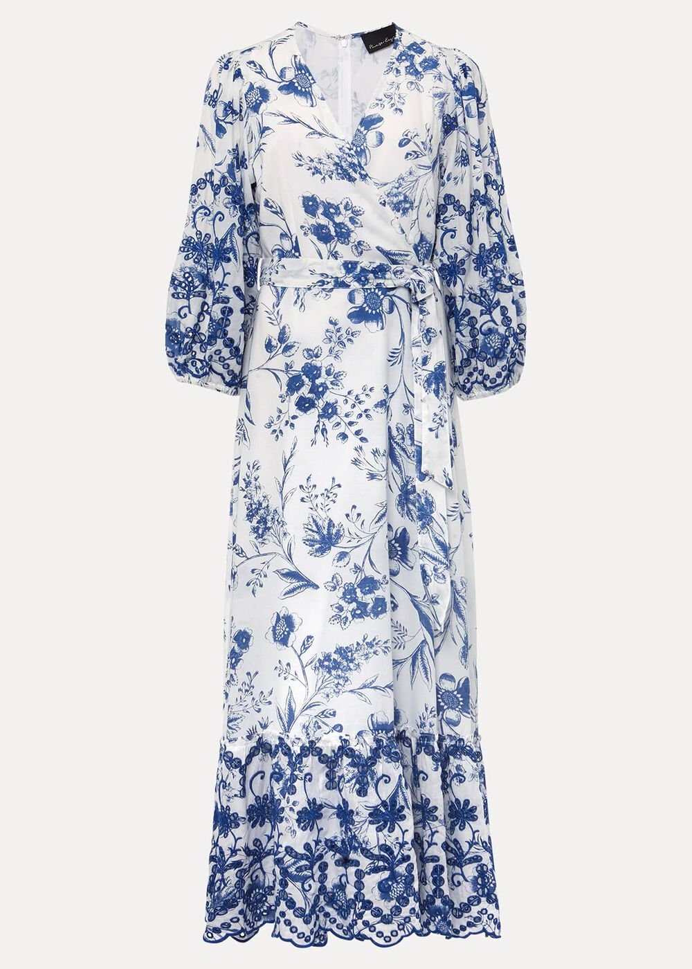 Abriella Floral Broderie Midi Dress - Blue/White
