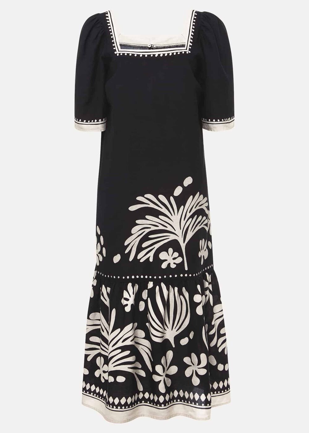 Claria Linen Midi Dress - Black/Ivory