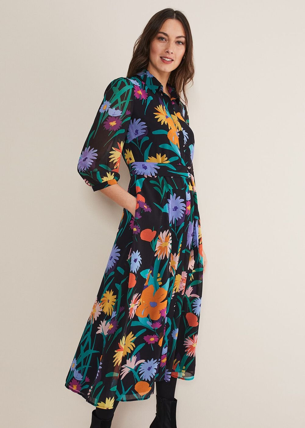 Alta Floral Midaxi Dress - Black/Multi