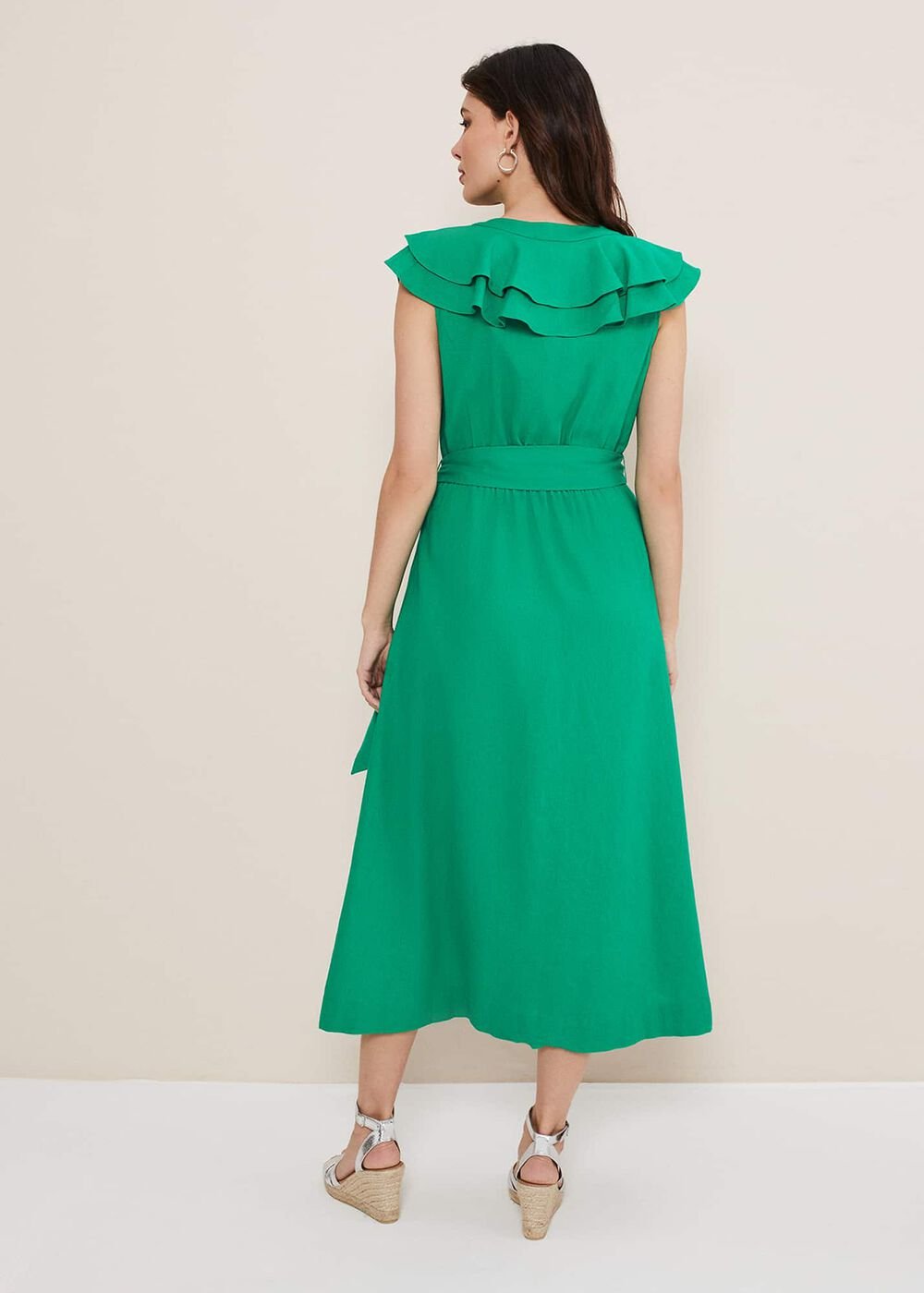 Jamilla Green Linen Midi Dress - Green