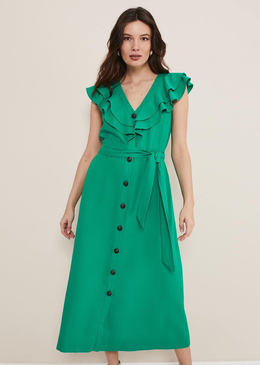 Jamilla Green Linen Midi Dress - Green