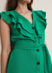 Jamilla Green Linen Midi Dress - Green