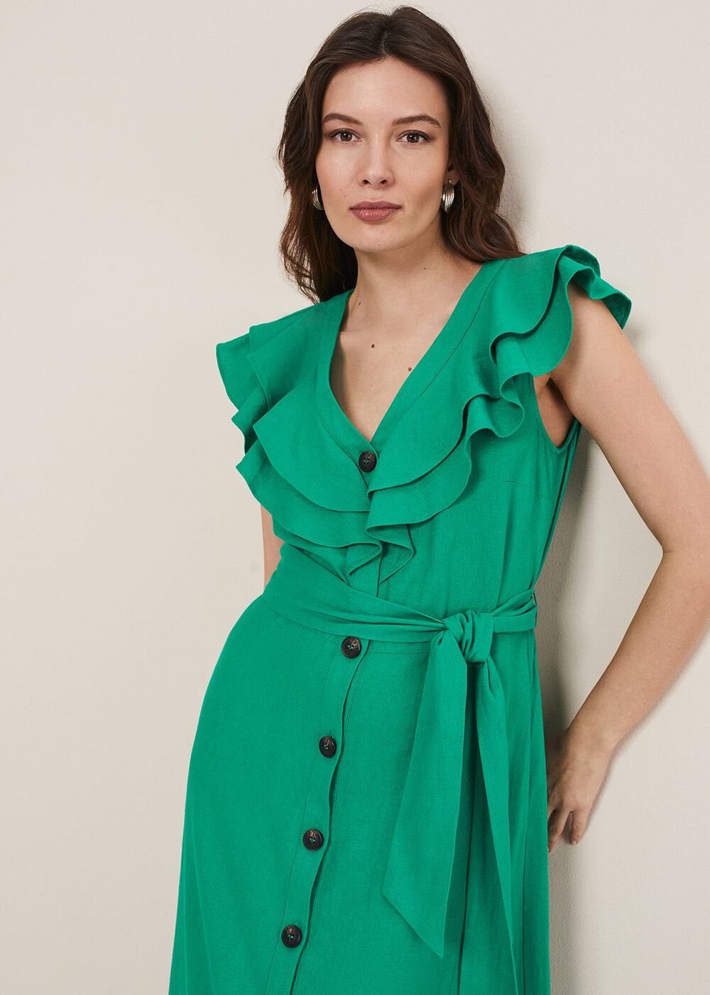 Jamilla Green Linen Midi Dress - Green