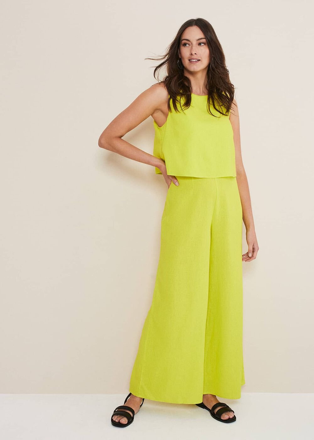 Aubrey Striped Wide Leg Jumpsuit - Lime