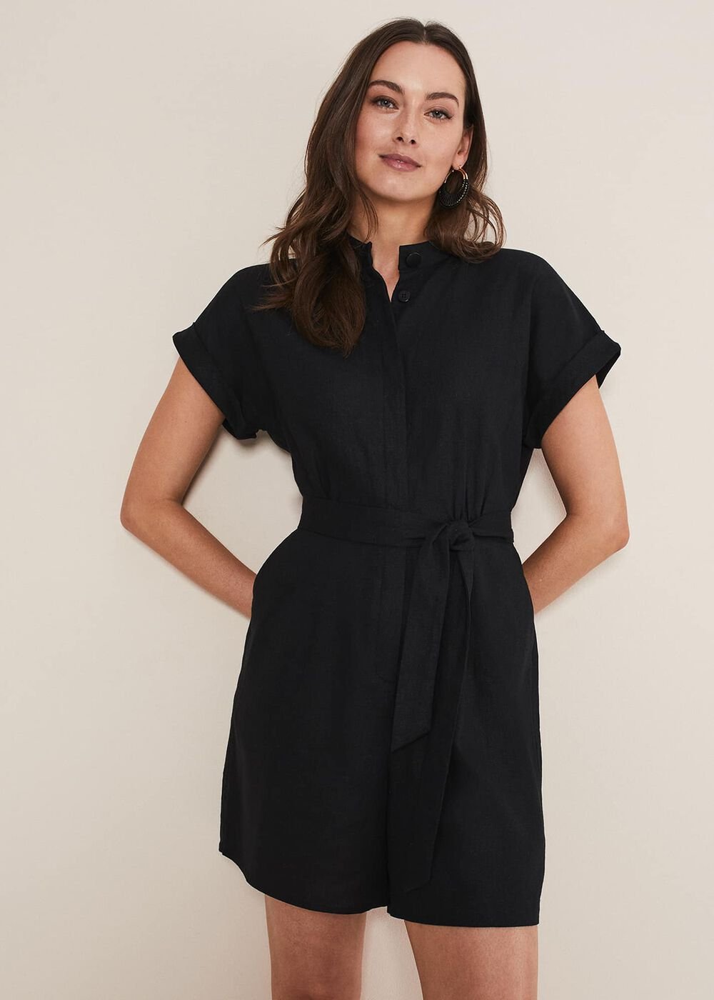 Paige Linen Playsuit - Black