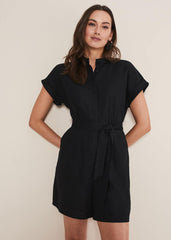 Paige Linen Playsuit - Black