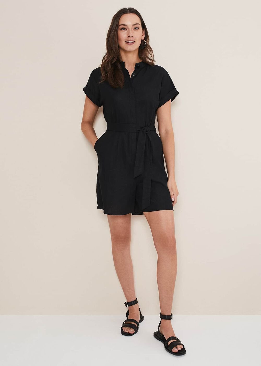 Paige Linen Playsuit - Black