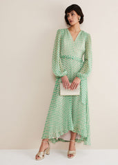 Roxanna Pleated Diamond Maxi Dress - Powder Pink/Green