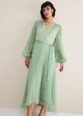 Roxanna Pleated Diamond Maxi Dress - Powder Pink/Green