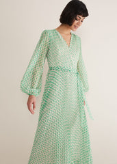 Roxanna Pleated Diamond Maxi Dress - Powder Pink/Green