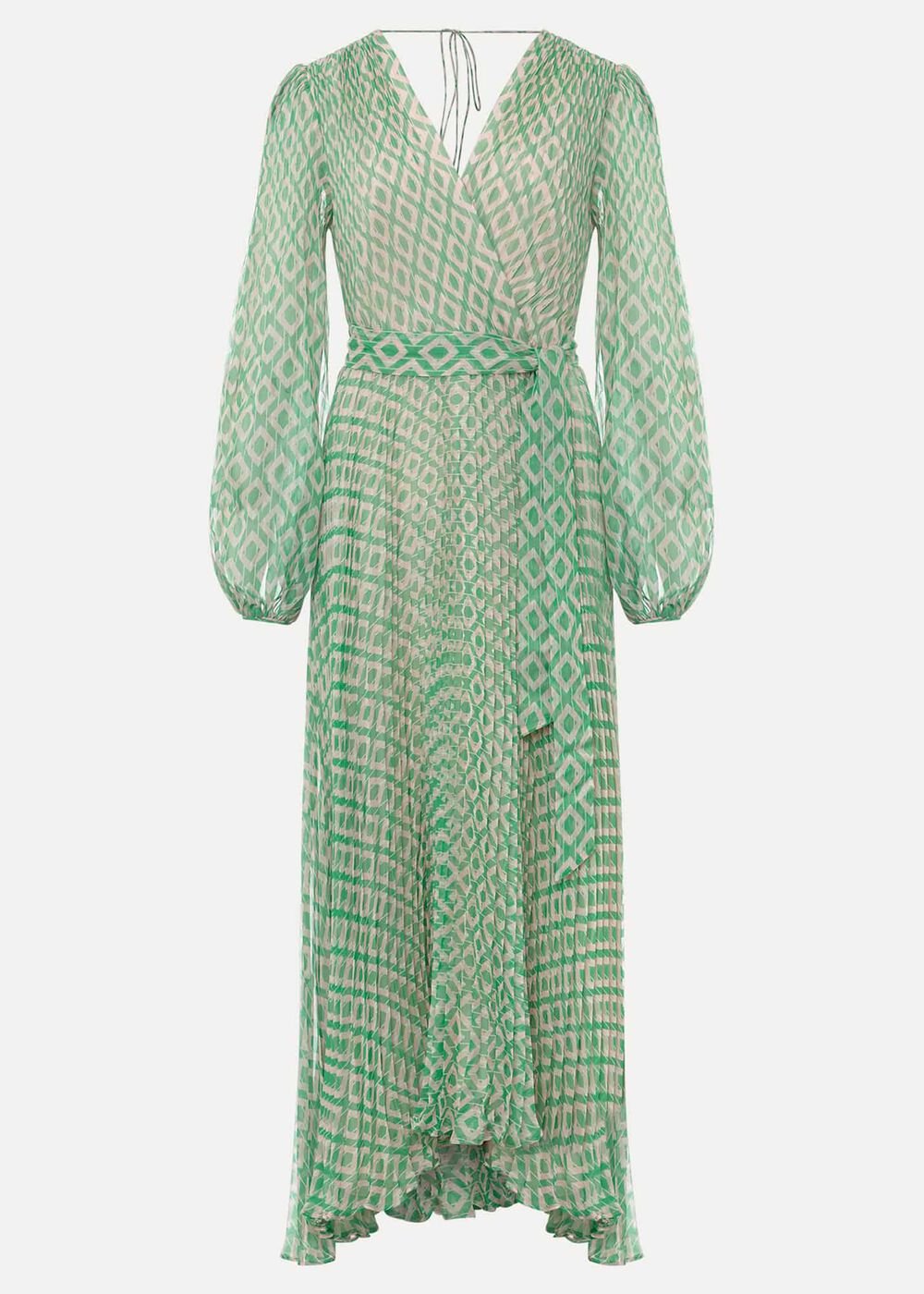 Roxanna Pleated Diamond Maxi Dress - Powder Pink/Green