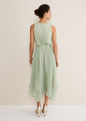 Vanya Diamond Pleated Midi Dress - Powder Pink/Green