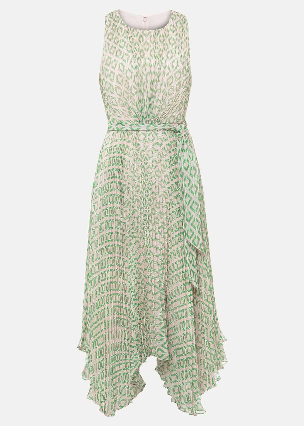 Vanya Diamond Pleated Midi Dress - Powder Pink/Green