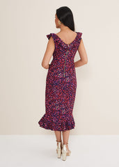 Petite Viola V-Neck Ditsy Frill Dress - Navy/Multi