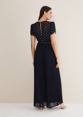 Molli Spot Pleated Jumpsuit - Navy