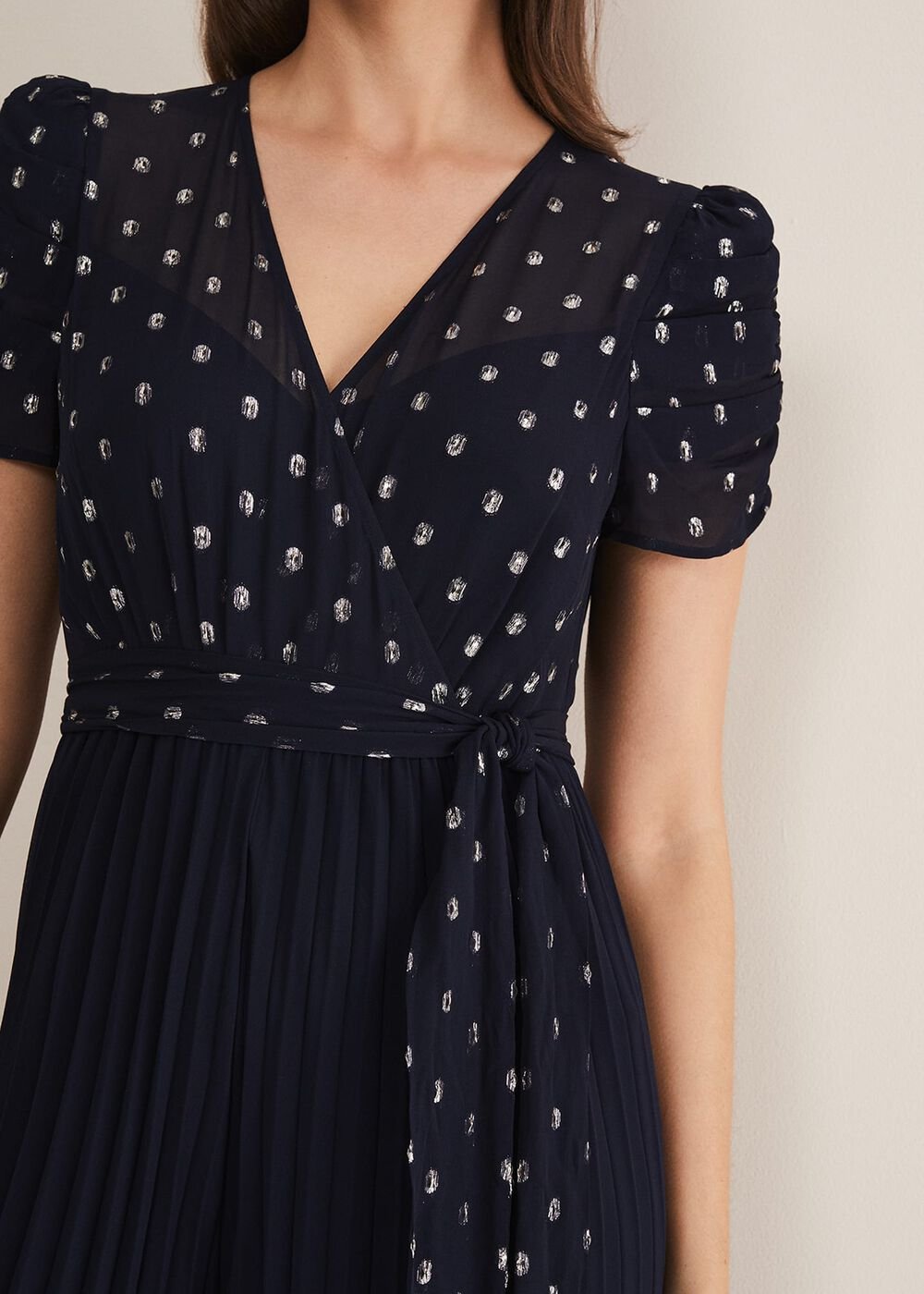 Molli Spot Pleated Jumpsuit - Navy