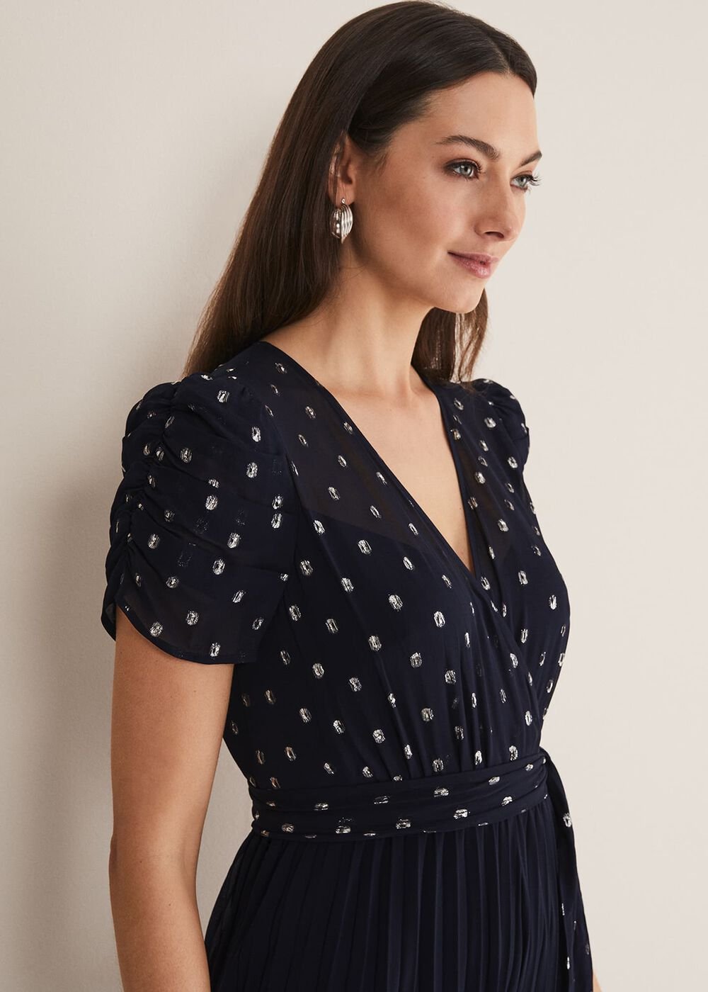 Molli Spot Pleated Jumpsuit - Navy