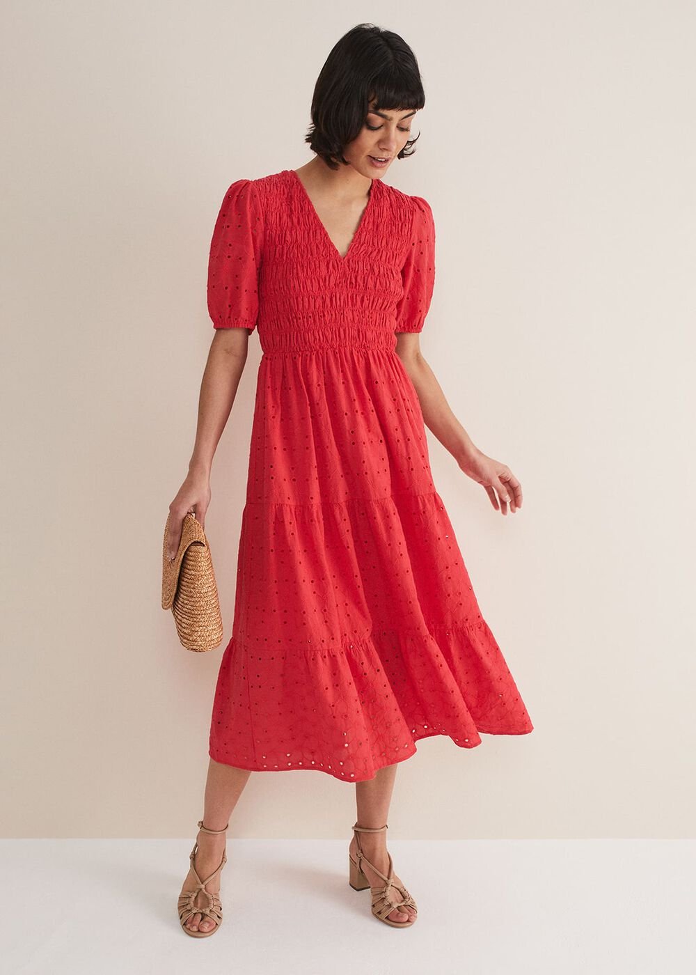 Gretta Broderie Midi Dress - Pink
