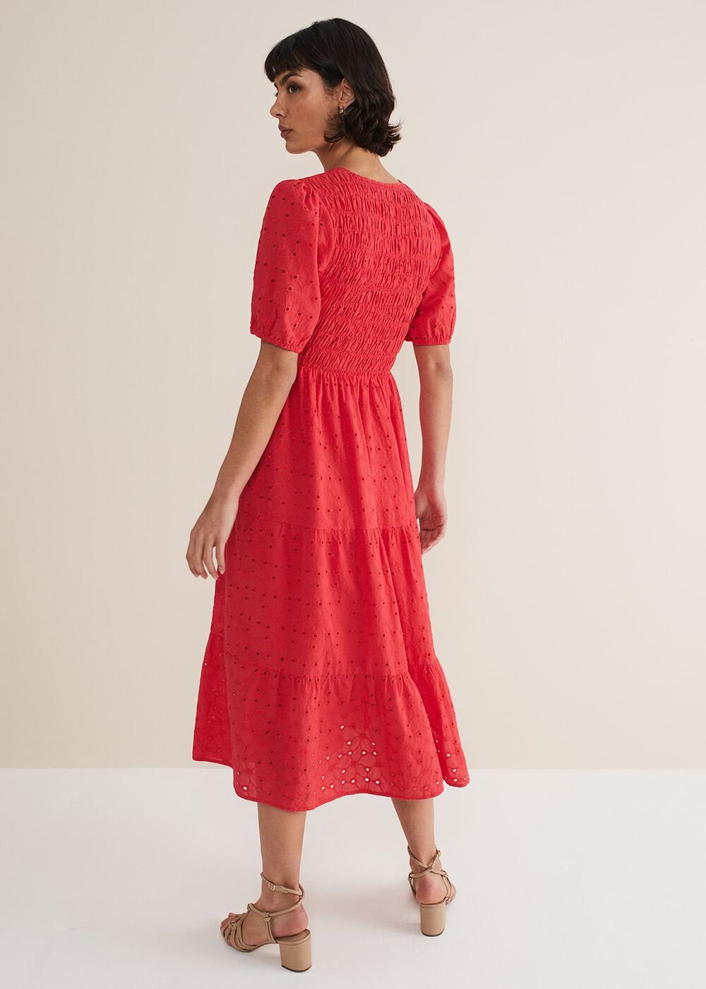 Gretta Broderie Midi Dress - Pink