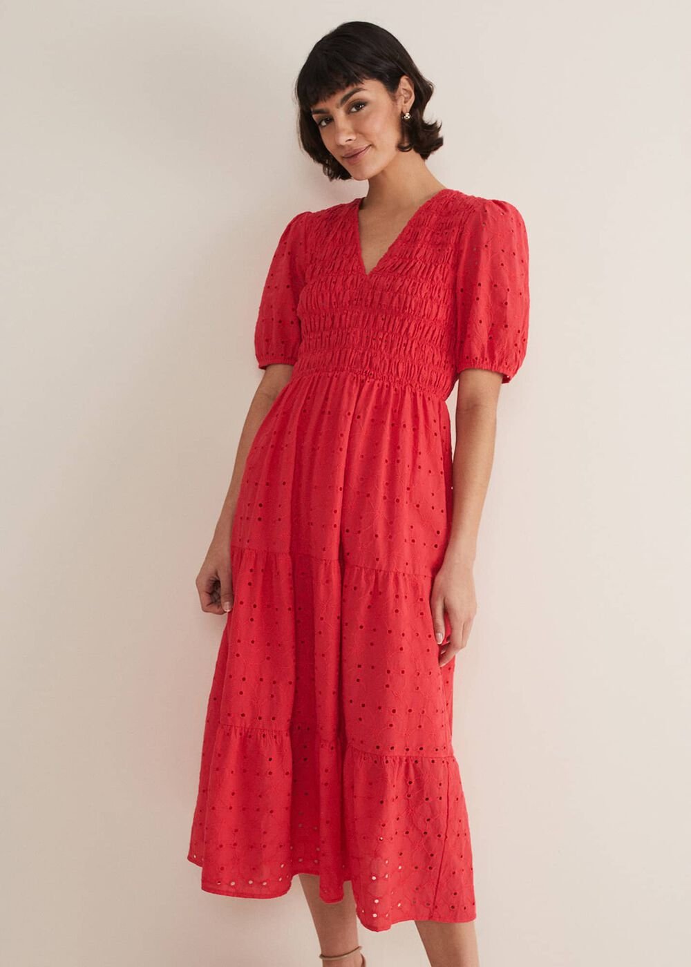 Gretta Broderie Midi Dress - Pink