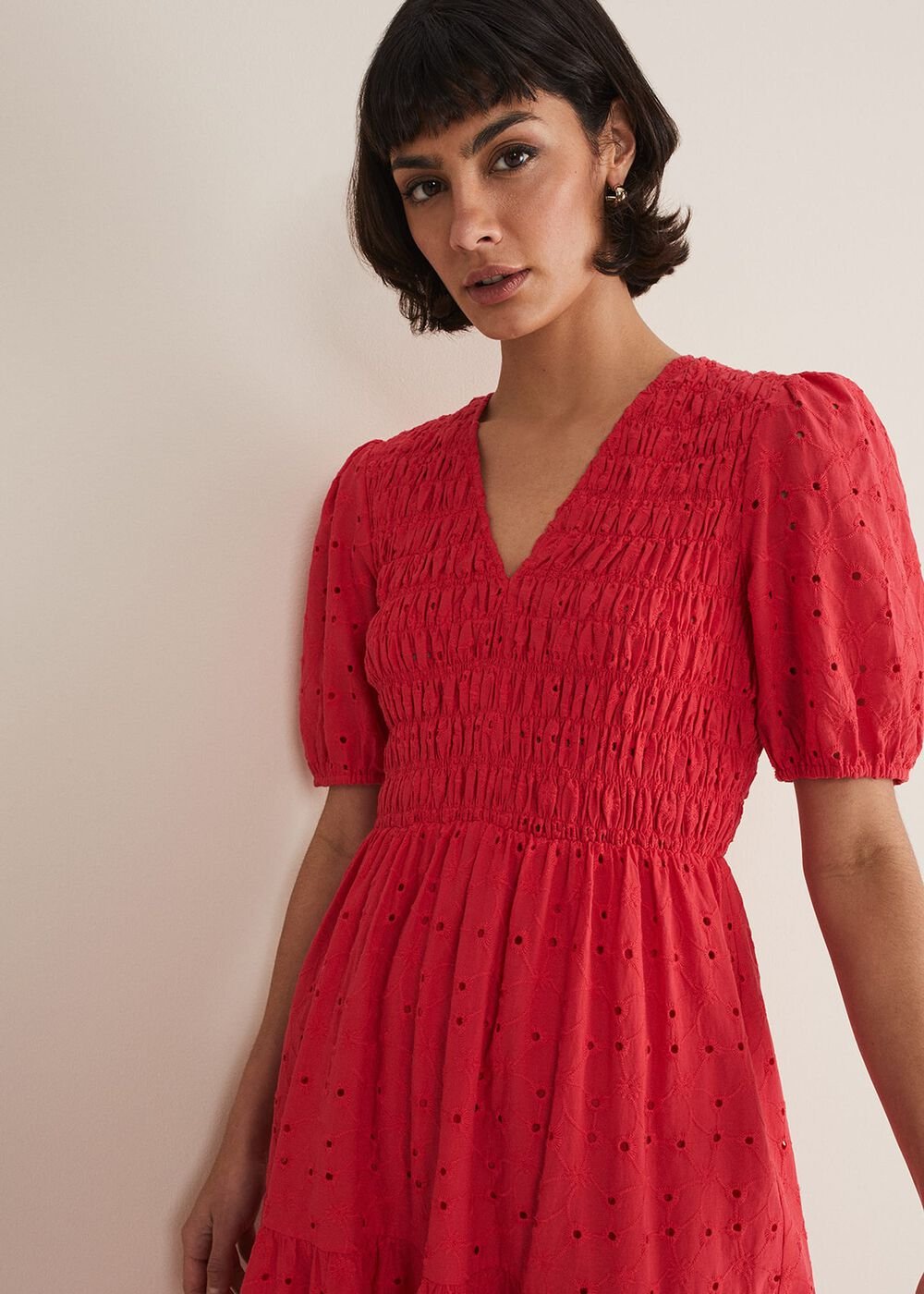 Gretta Broderie Midi Dress - Pink