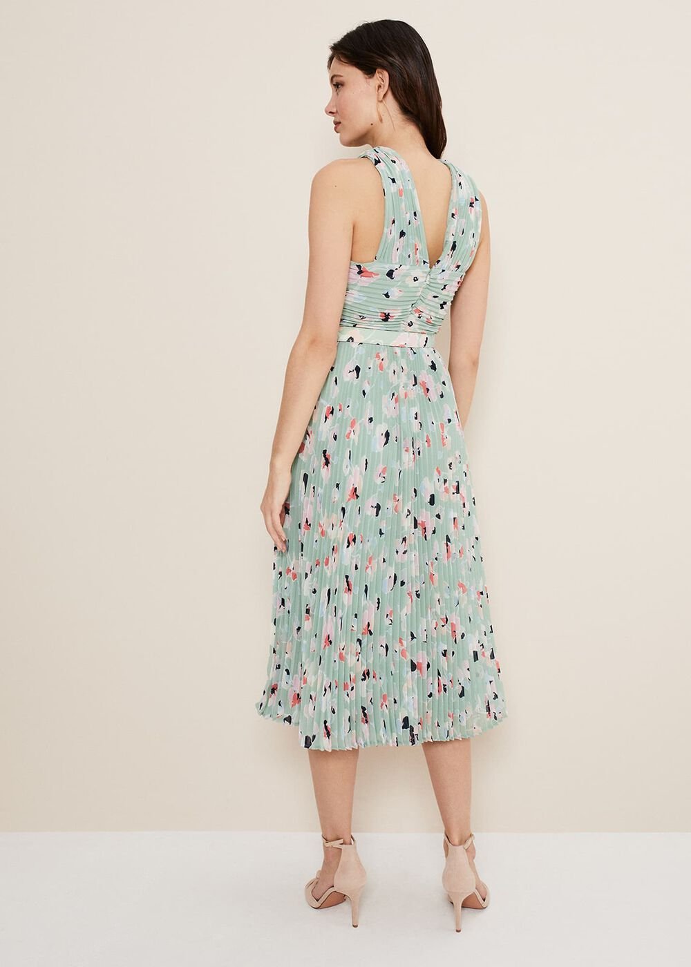 Portia Print Pleated Dress - Peppermint/Multi